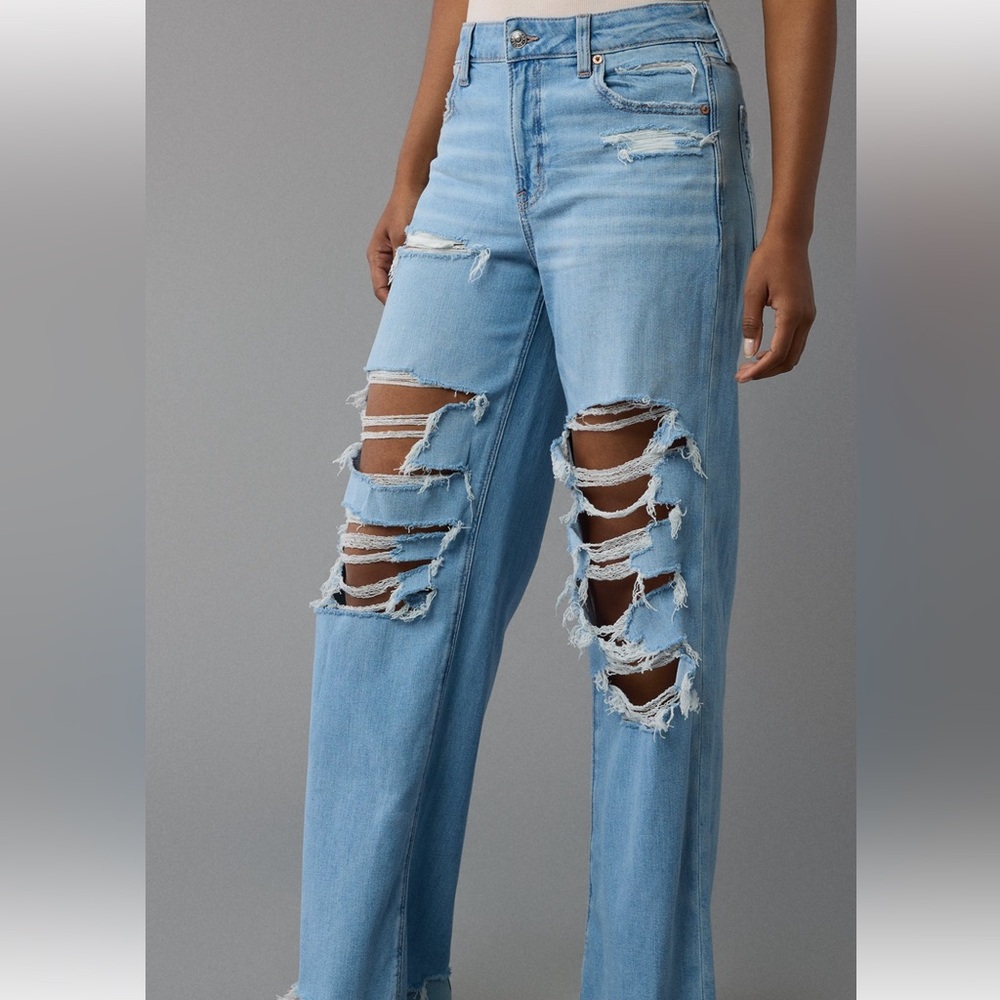 American Eagle dreamy drape stretch ripped super high waisted baggy wide leg